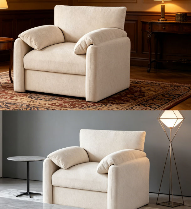 Chenille Mid-Century Reading Chair with Oversized Armrests - Image 2