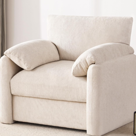 Chenille Mid-Century Reading Chair with Oversized Armrests