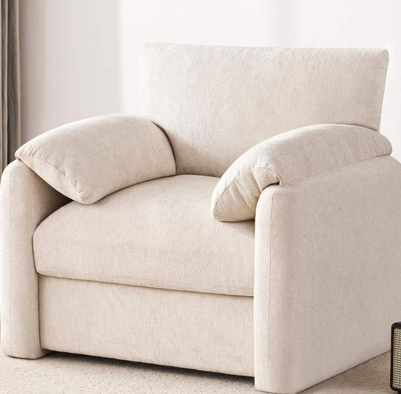 Chenille Mid-Century Reading Chair with Oversized Armrests