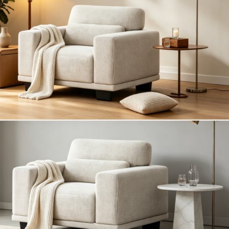 Removable & Washable Linen Single-Seater Sofa with Wide Armrests