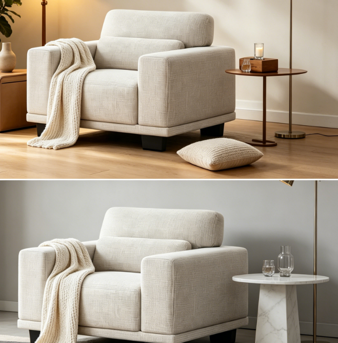 Removable & Washable Linen Single-Seater Sofa with Wide Armrests