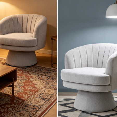 360-Degree Swivel Fabric Barrel Chair